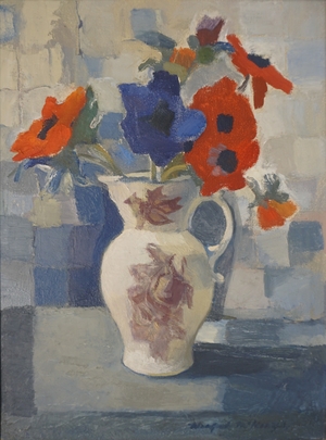Still Life with Red and Blue Poppies