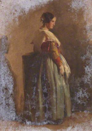 Portrait of a Woman in a Red and Green Dress