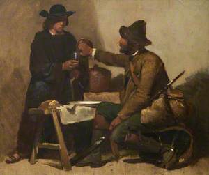 Two Men Drinking in an Interior
