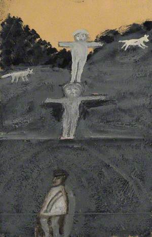 Crucifixion or Allegory with Three Figures and Two Dogs