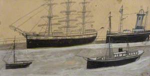 Three-Master and Steamer in Port