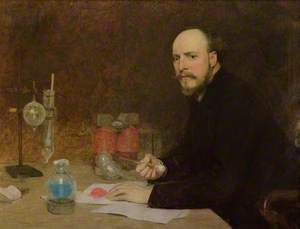 James Dewar, Seated at a Table, Experimenting