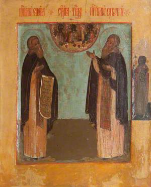 Saints Zossim and Savatti with the Old Testament Trinity