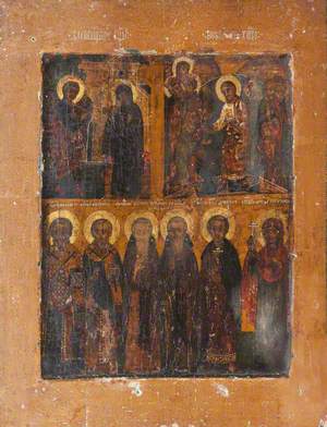 Icon with the Annunciation, the Resurrection and Six Saints