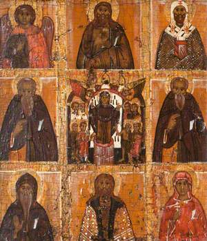 Icon in Nine Panels, Showing in the Centre the Protecting Veil