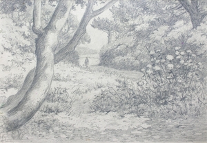 Woodland Scene with Flowers and Figure