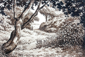 Woodland Scene with Flowers and Figure