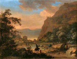 Mountain Landscape with Figures and a Hawking Party