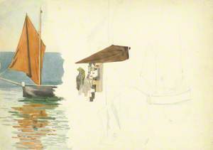 Composite Sketches of Boats and Village