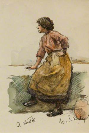 Study of a Girl on Newlyn's Harbour Wall