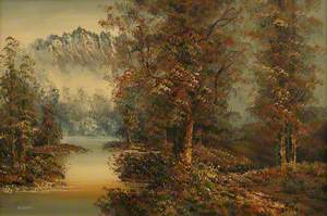 Autumn Tree and River Scene