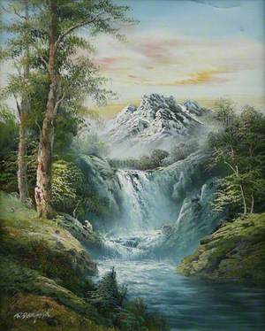 Waterfall and Mountains