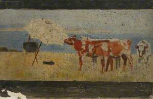 Sketch of Cows with Parasol and Easel