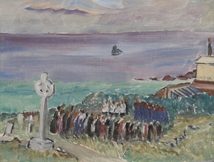 Barnoon Cemetry, St Ives, August 1946, Funeral of Breton Fishermen from the Wrecked Crabber 'Finistere' of Camaret