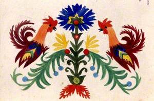 Folk Painting with Cockerels