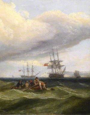 Seascape with Shipping and Rowing Boat