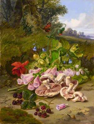 Still Life with Fruit and Flowers in a Landscape