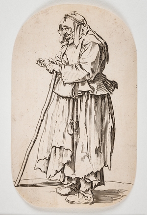 Untitled (old beggar woman holding a staff)