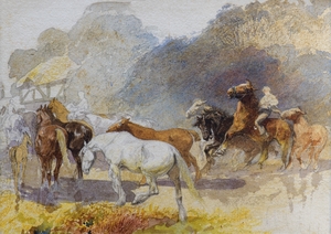 Compositional Watercolour Study for 'Gypsy Horse Drovers'