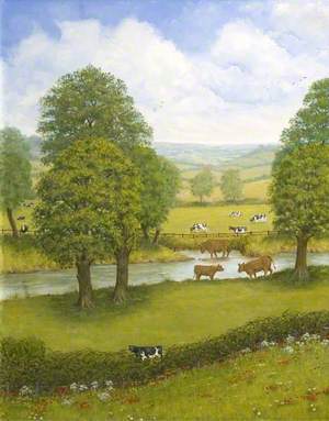 Dorset Landscape with a River and Cows