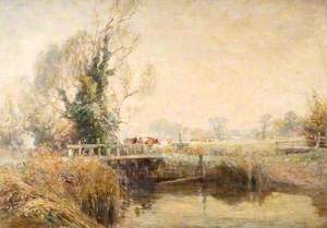Bridge over the Frome with Hatches and Cows, Cottage in the Distance