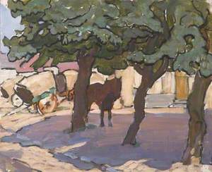 Street Scene with Trees and Carts