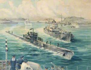 Warship and Submarine in Portland Harbour: The Surrender of German Submarine 'U-249', 10 May 1945