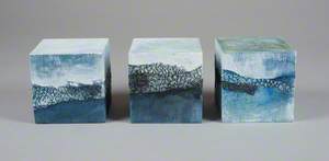 121 Linked Cubes: Three Cubes Painted Grey and White with Paper and Jute Scrim