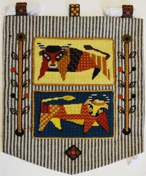 Untitled (embroidered hanging with bull motif)