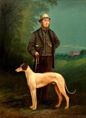 Old Gentleman Standing with a Greyhound