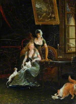Interior with Two Ladies with Dogs