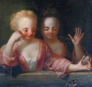 Two Young Girls with a Portrait