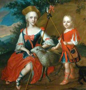 Boy and Girl Dressed as a Shepherd and a Shepherdess with a Lamb