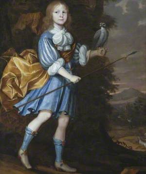 A Youth in Blue and White Dress with a Hawk and a Hunting Spear