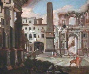 Town Scene in Italy with Ancient Ruins
