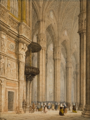 Cathedral Interior, Milan, with Figures