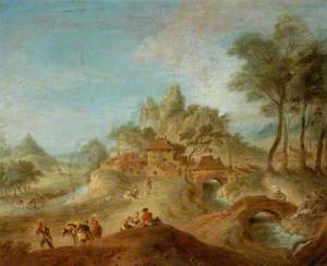 Village in a Hilly Landscape with Two Bridges