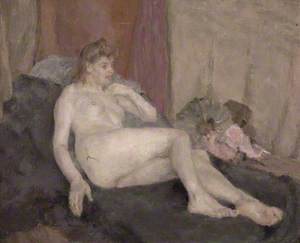 Reclining Female Nude with Fans