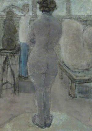 Back of Standing Female Nude in Clay Modelling Class