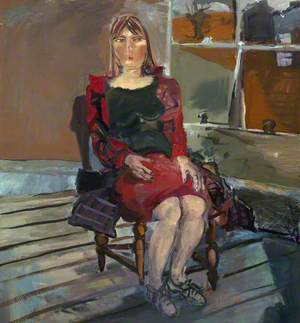 Seated Woman in Red and Green Dress