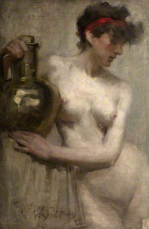 Female Nude with Brass Urn