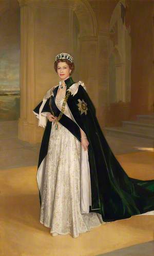 HRH Queen Elizabeth II Wearing the Robes of the Order of the Thistle