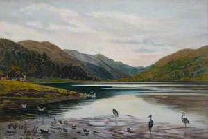 Highland Scene with Stag and Herons