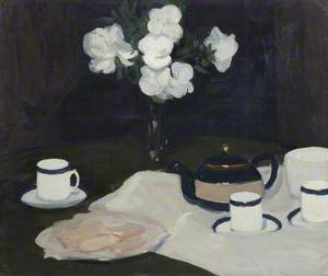 Still Life with Tea Service and White Flower