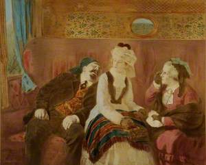 Scene in a Railway Carriage with a Man and Two Women