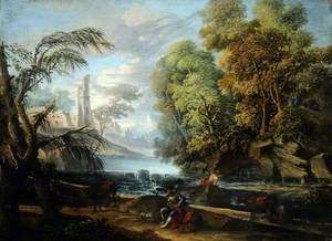 River Landscape with a Herder Playing Pipes