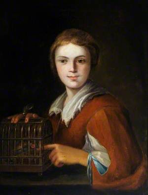 Portrait of a Boy Holding a Birdcage