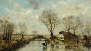 Dutch Landscape with Trees and Cottages by the Water