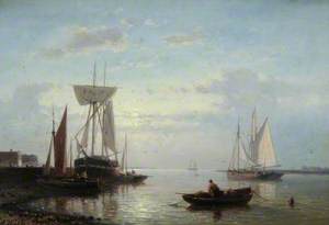 Coastal Scene with Beached Vessels, Evening