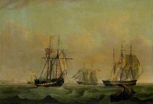 PS 'Rob Roy', Brig, Barque and Fishing Smack Sailing off Flamborough Head, East Riding of Yorkshire